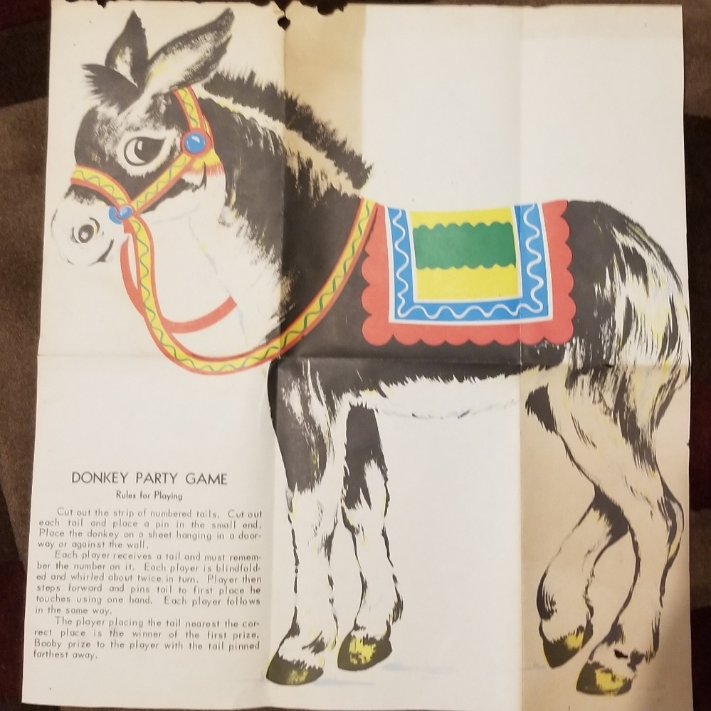 Antique Pin the tail on the Donkey missing tale